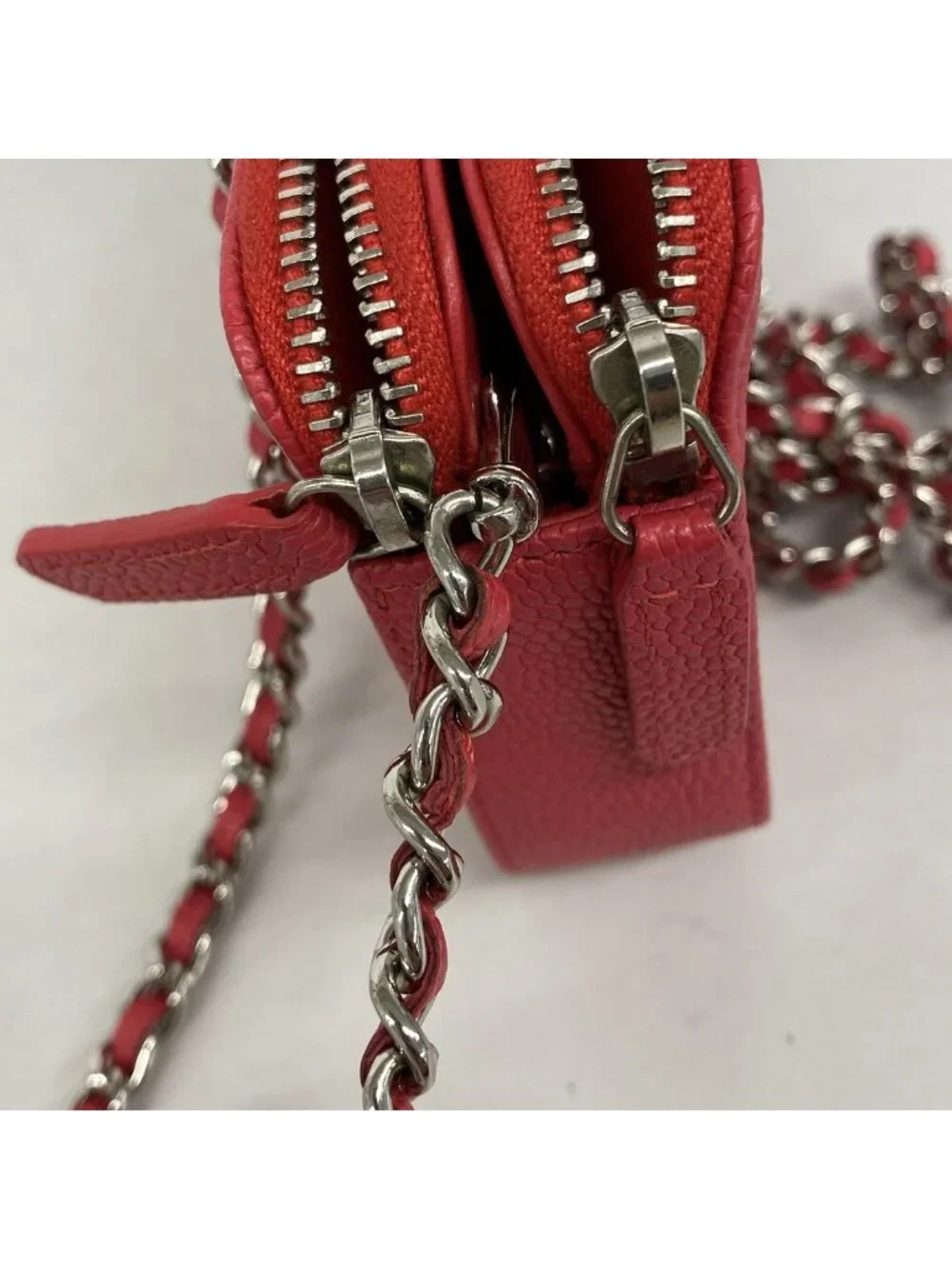 Chanel Shoulder Bag Boy Quilted Caviar Leather Red Silver